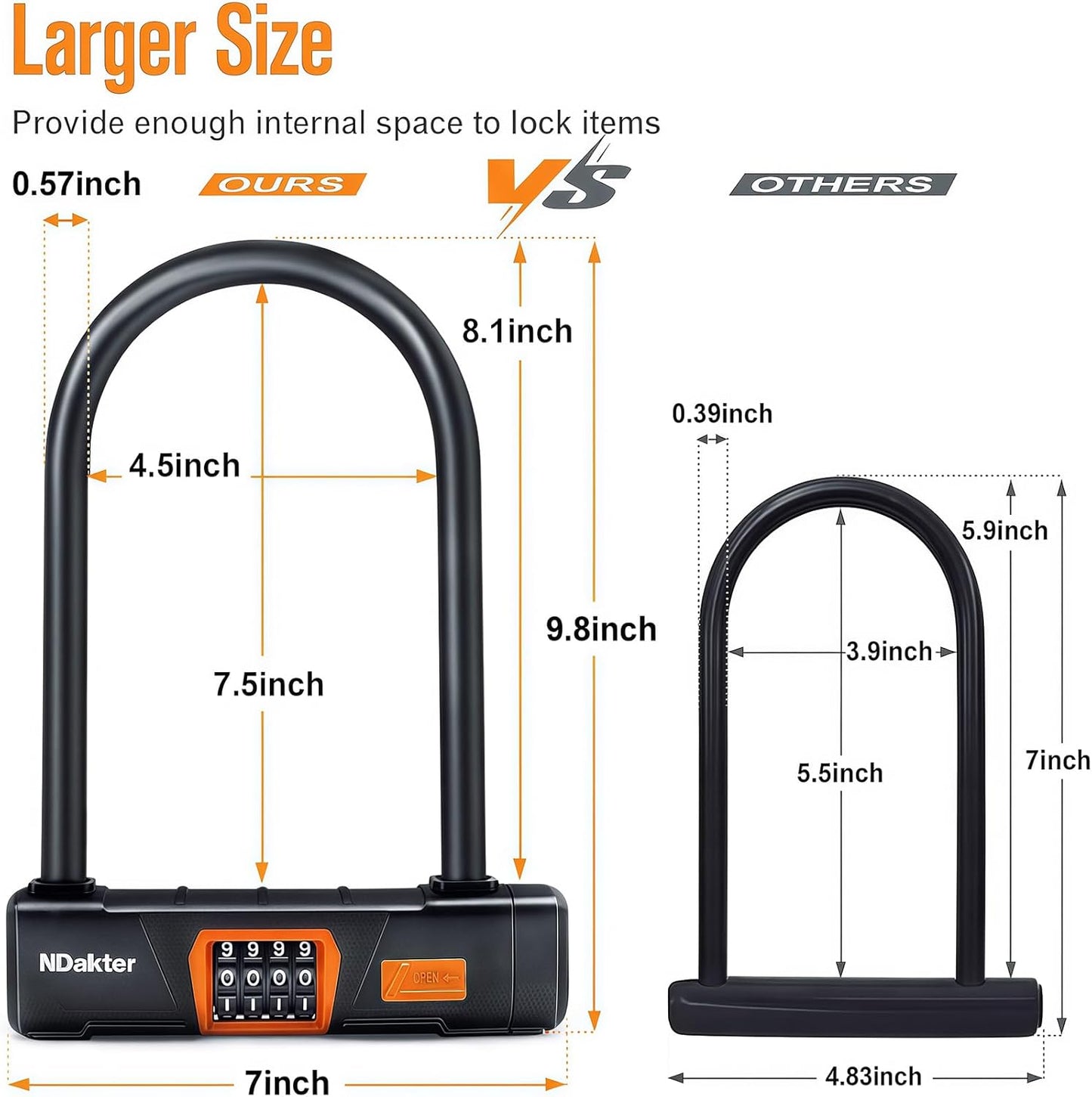 Antivol U Combo Ultra-Résistant avec Câble Acier 5FT – Vélo, Trottinette, Moto & Portail