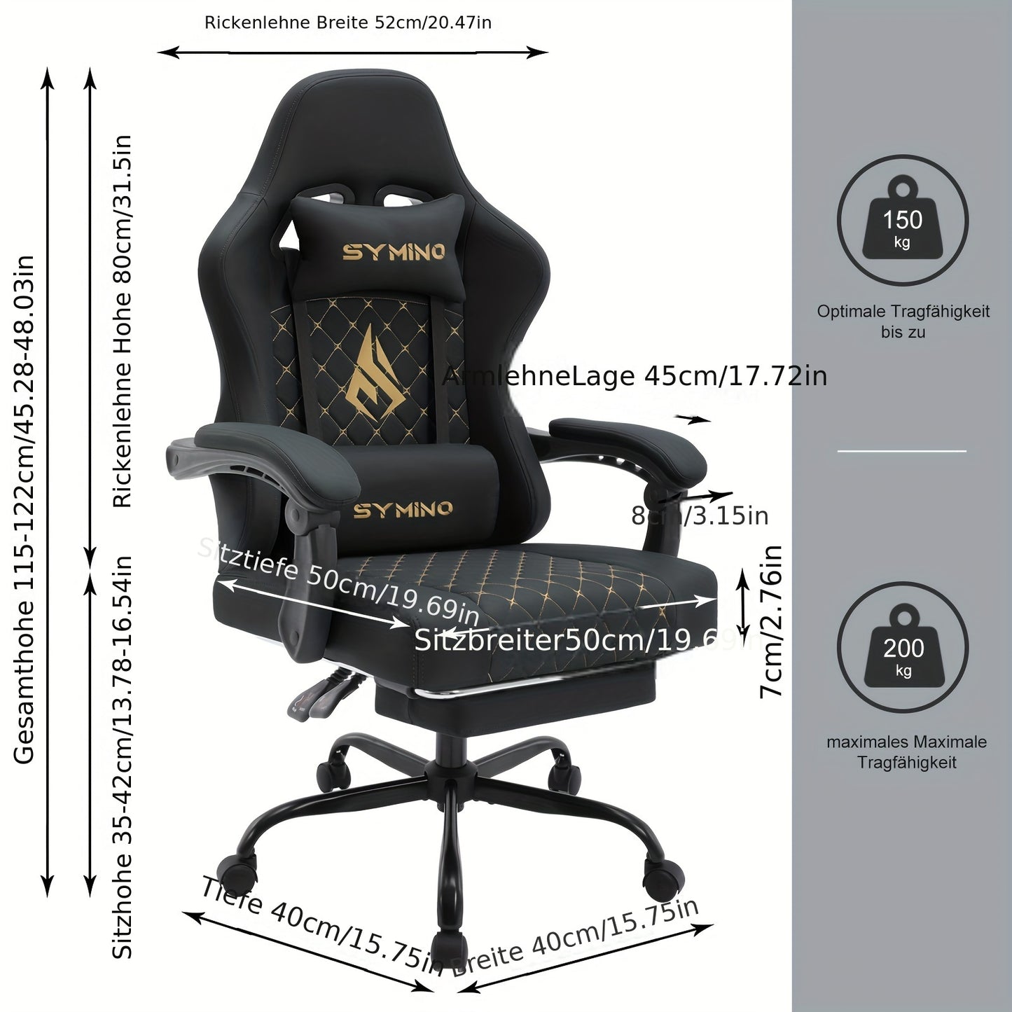 Fauteuil SYMINO JD183437 – Cuir Rembourré, Repose-pieds, Rotatif, Confort Mémoire