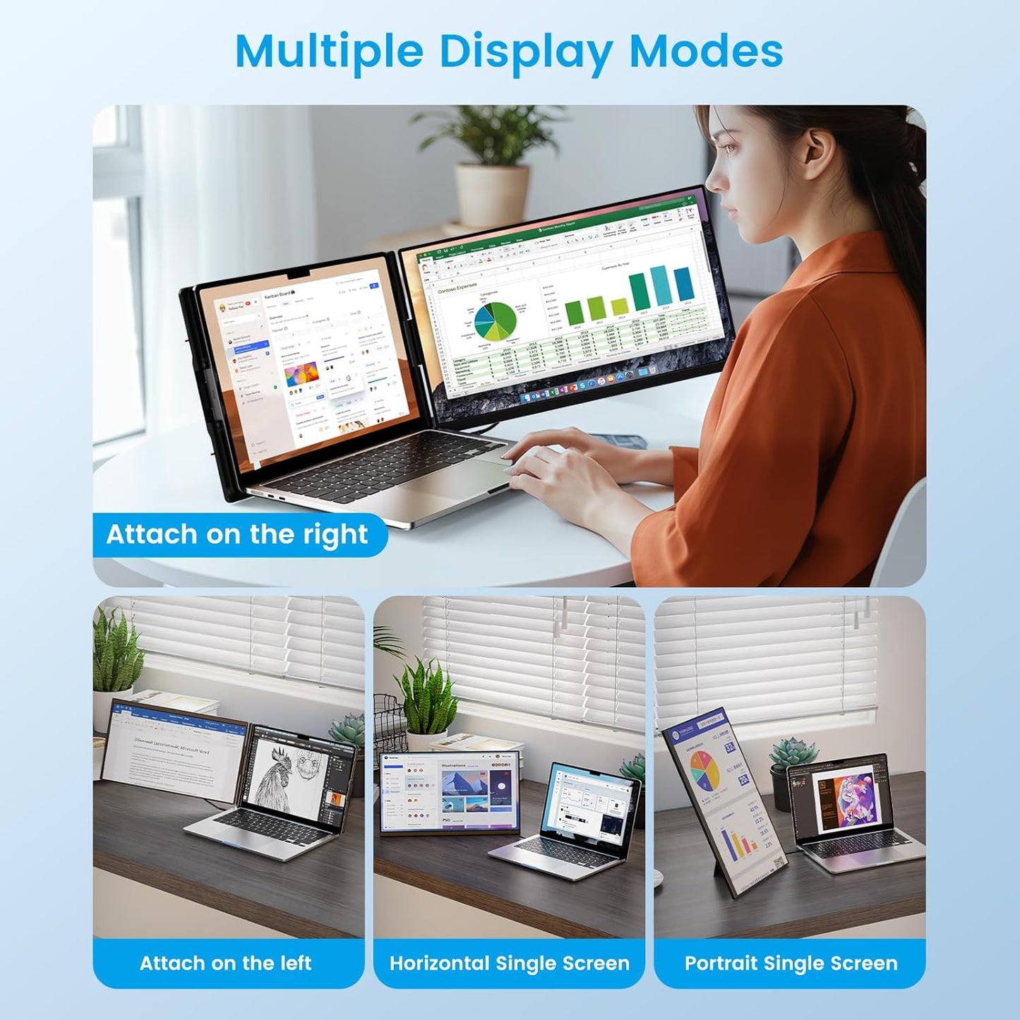 Moniteur Portable 15.6” FHD – 120% sRGB | Extenseur d’Écran Laptop