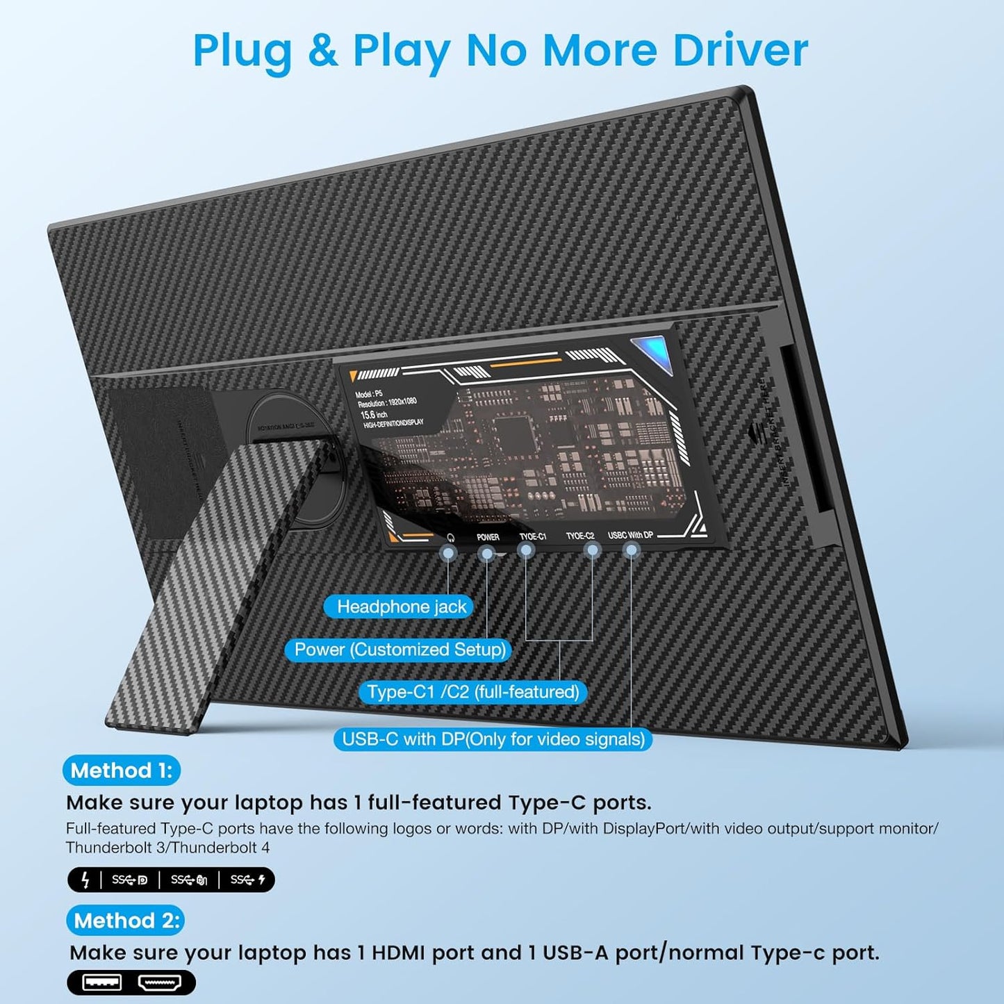 Moniteur Portable 15.6” FHD – 120% sRGB | Extenseur d’Écran Laptop