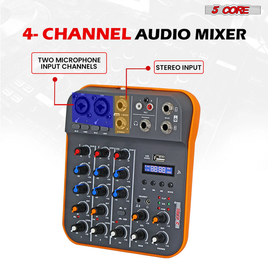Mixeur Audio 4 Canaux & Contrôleur DJ – Mixer Bluetooth pour Streaming et Interface USB pour Enregistrement PC