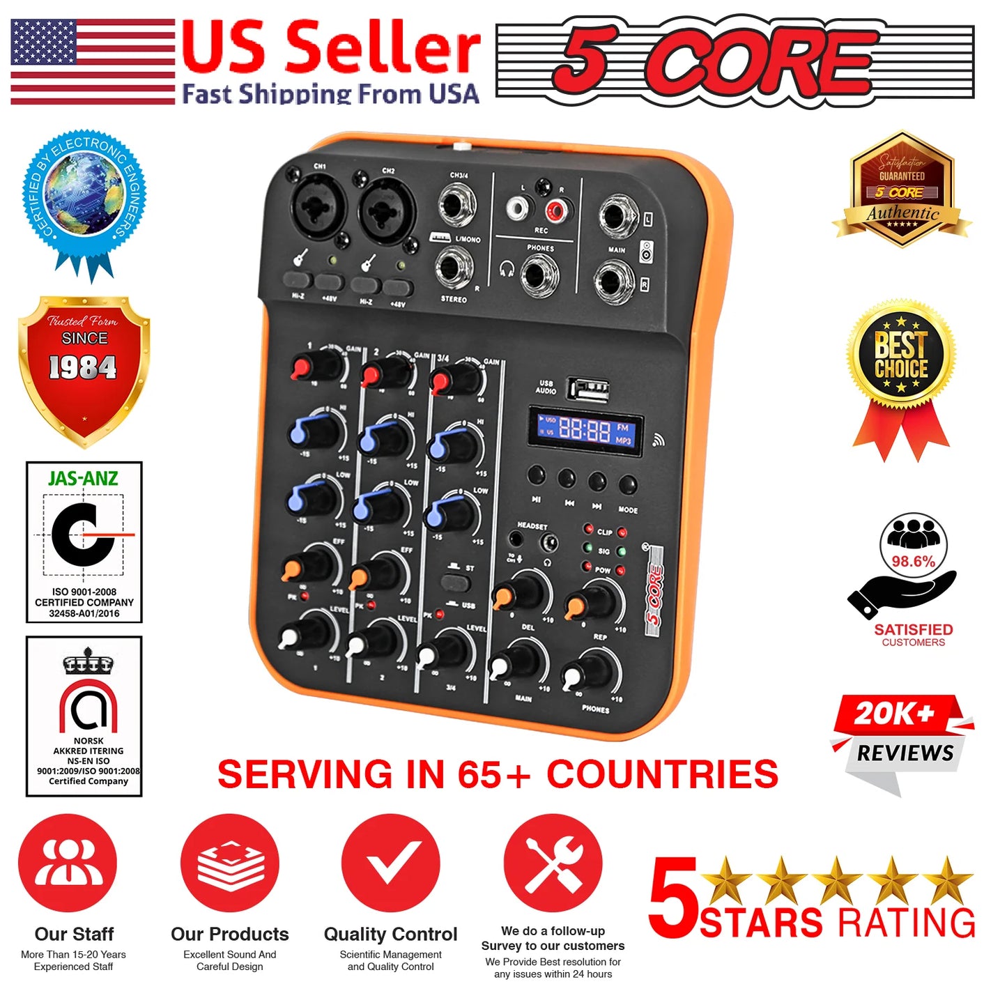 Mixeur Audio 4 Canaux & Contrôleur DJ – Mixer Bluetooth pour Streaming et Interface USB pour Enregistrement PC