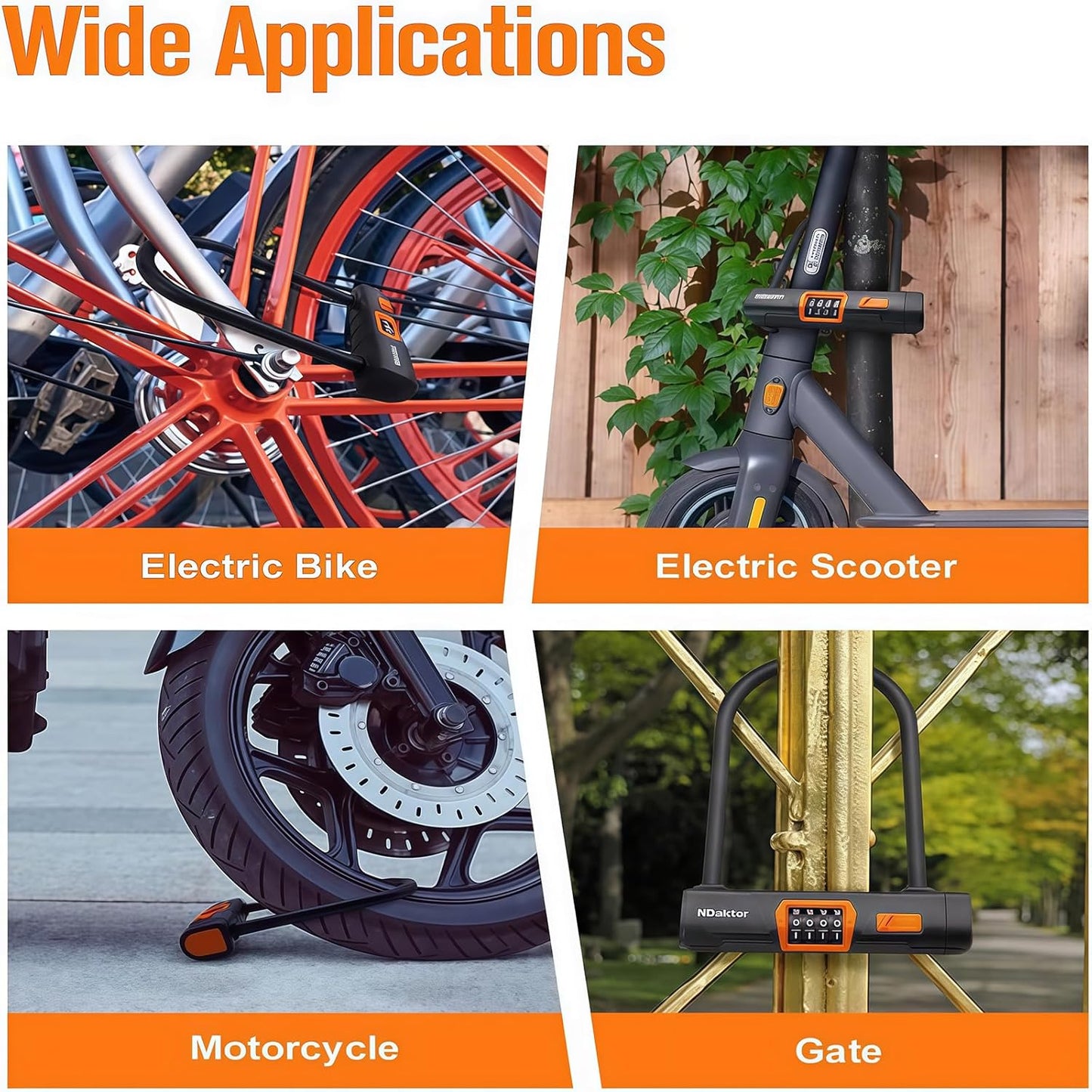 Antivol U Combo Ultra-Résistant avec Câble Acier 5FT – Vélo, Trottinette, Moto & Portail