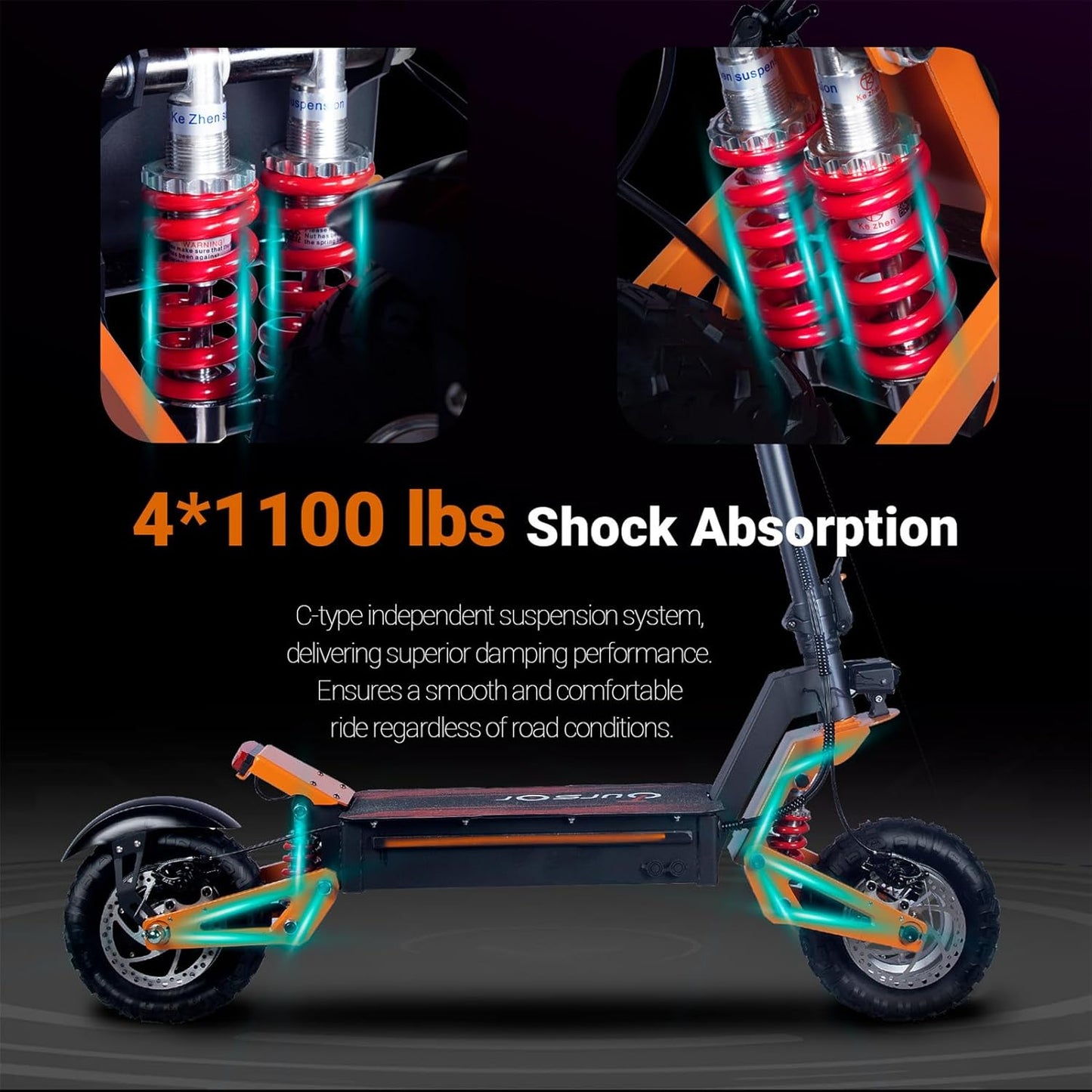 Electric Scooter for Adult, 11" Off-Road Tires, Long Range Foldable Heavy Duty Fast Electric Scooter with Seat, for Street Commuting and Extreme Off-Road