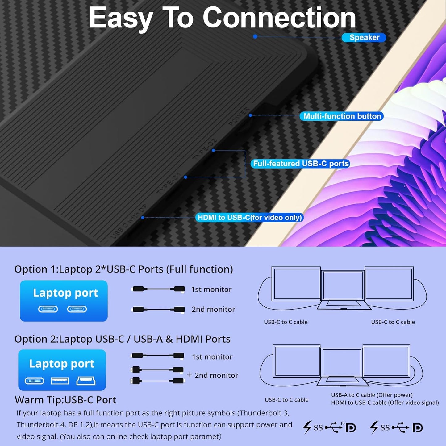 💼 Extenseur d'Écran Triple 15,6" – FHD 1080P Plug & Play