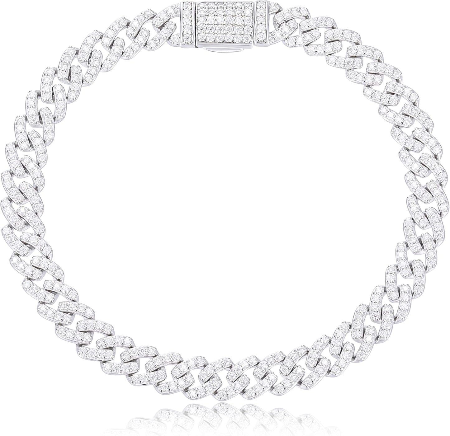 Bracelet Homme Moissanite 1.72-2.52 Carats – 6MM, Plaqué Or Blanc 18K & Argent 925
