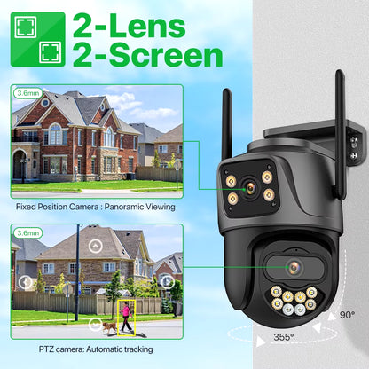 Caméra de Surveillance Extérieure WiFi PTZ à Double Objectif 4K 8MP HD 