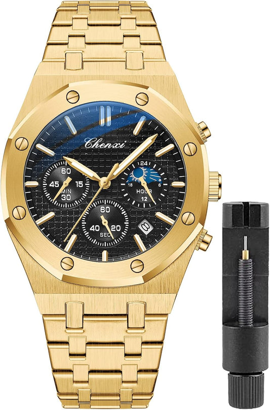 ⌚ Montre Homme Luxe Quartz Chronographe – Bracelet Acier Inoxydable