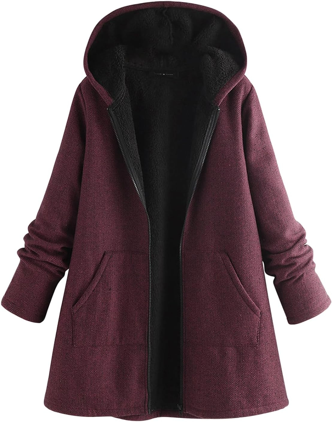 Femme Veste Hiver À Capuche Mi-Longue En Coton Chaud Epais Doublé En Molleton Thermique Casual Manteau Matelassé Polaire Pour Printemps Automne