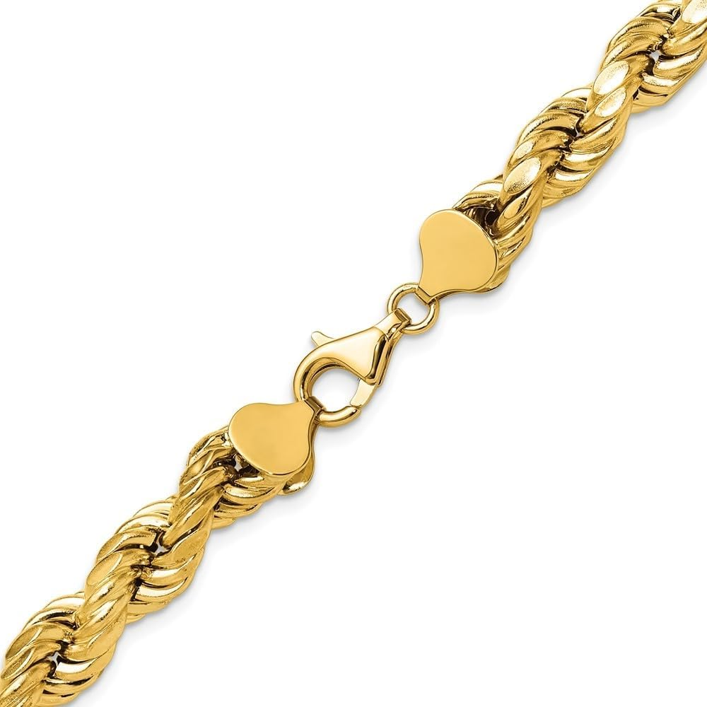 10K Yellow Gold 8.0 Mm Semi-Solid Diamond-Cut Rope Chain Necklace 20" to 26"