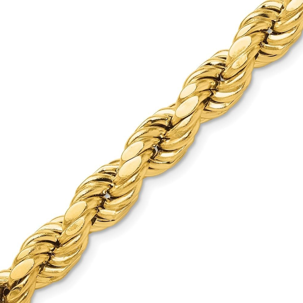 10K Yellow Gold 8.0 Mm Semi-Solid Diamond-Cut Rope Chain Necklace 20" to 26"