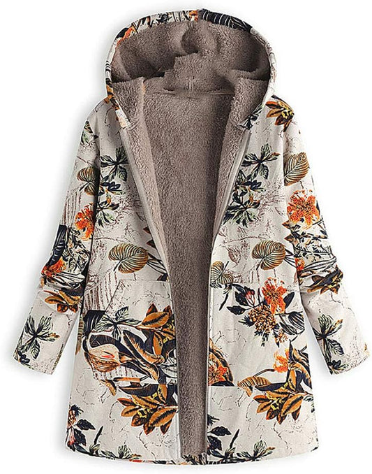 Onsoyours Femme Manteau Floral a Capuche Top Chaud Hiver Avoir Poches Blouson Épaissie Vest Chic