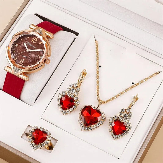 New 5Pcs Set Watches Women Leather Band Ladies Watch Simple Casual Womens Analog Wristwatch Bracelet Gift Montre Femme
