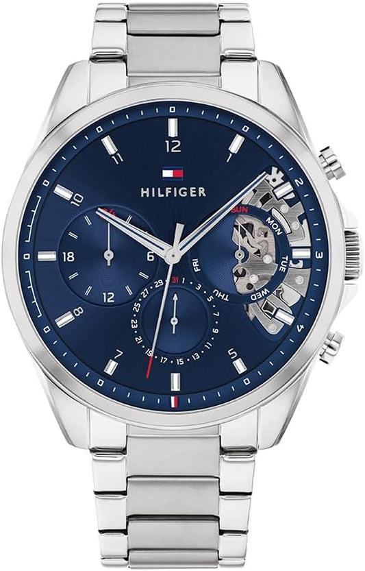 Montre Analogique Multifonction À Quartz Pour Homme Avec Bracelet Milanais En Acier Inoxydable Et Cuir Tommy Hilfiger