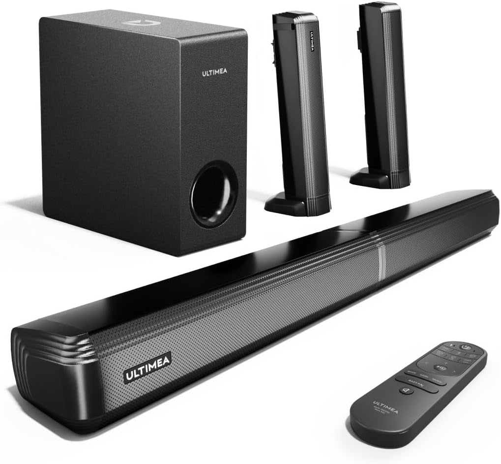 4.1 Barres De Son Pour TV, Barre De Son TV Avec Subwoofer Réglables, 2-En-1 Barre De Son Détachable, Soundbar Bluetooth 5.3, 3 Modes D'Eq, Arc/Optique/Aux, Montage Mural, Série Apollo S50