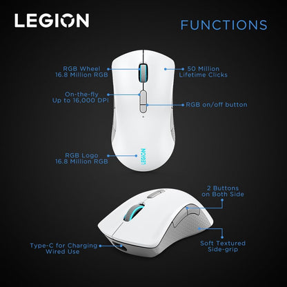 Souris de Jeu Sans Fil Legion M600 RGB – 16 000 DPI, 9 Boutons Programmables, Autonomie de Batterie de 200 Heures, Durabilité de 50 Millions de Clics – Souris Ambidextre (Stingray)