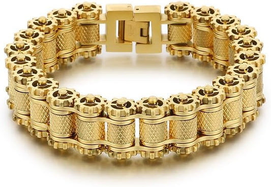 Bracelet Homme Style Cuban & Moto – Chaîne Personnalisée Plaqué Or 18K