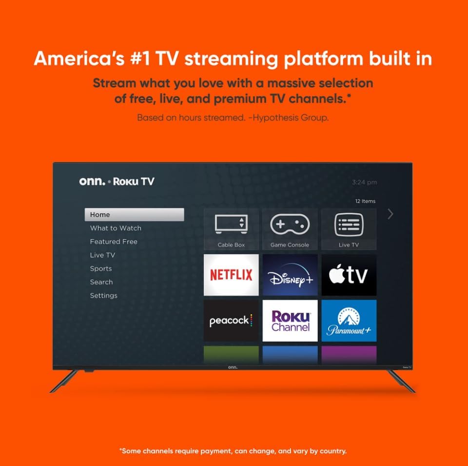 Téléviseur ONN 55 pouces 4K HDR10+ Smart TV avec connectivité Wi-Fi et application mobile | Écran plat compatible avec HomeKit, Alexa et Google Assistant