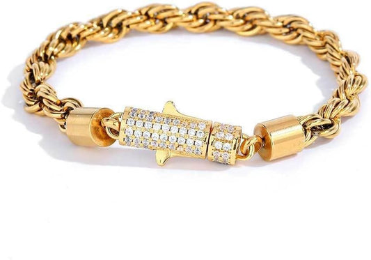 18K Gold Unisex Style Men and Women'S Same Style 6Mm Inlaid Moissanite Spring Buckle Cuban Couple Bracelet