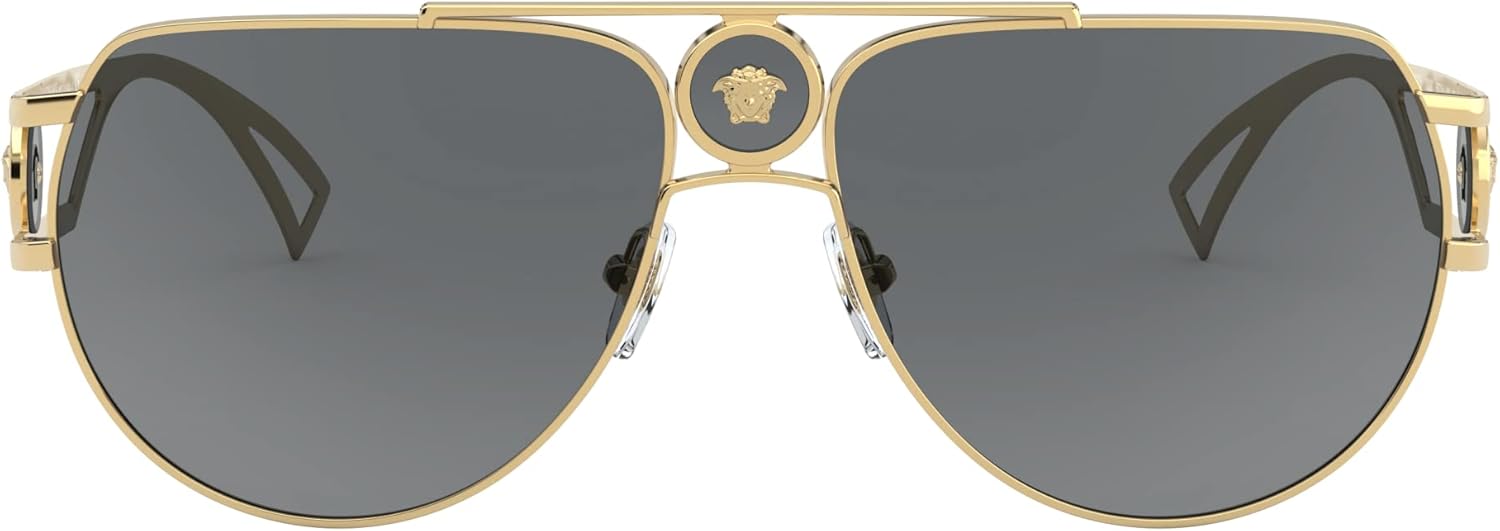 🕶️ VERSACE VE 2225 100287 – Lunettes de Soleil Aviator Dorées avec Verres Gris