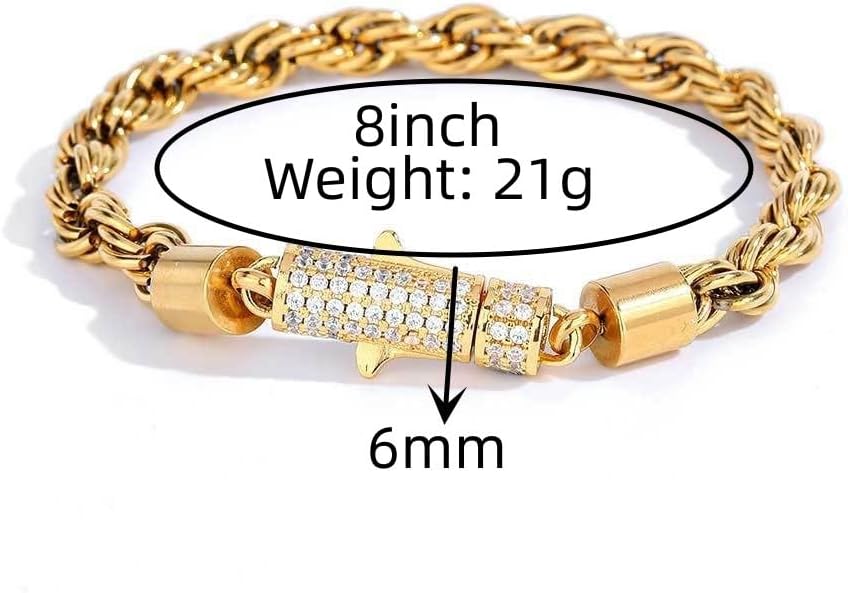 18K Gold Unisex Style Men and Women'S Same Style 6Mm Inlaid Moissanite Spring Buckle Cuban Couple Bracelet