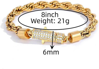 18K Gold Unisex Style Men and Women'S Same Style 6Mm Inlaid Moissanite Spring Buckle Cuban Couple Bracelet