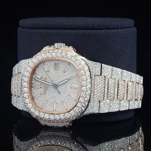 Montre Iced Out Moissanite de Luxe – 25 CT, Automatique, Finition Or Rose & Argent