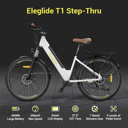 Vélo Électrique Eleglide T1 Step-Thru - VTC Urbain 27,5" | Moteur 250W | Batterie 36V 12,5Ah | 7 Vitesses | E-Bike Homme/Femme