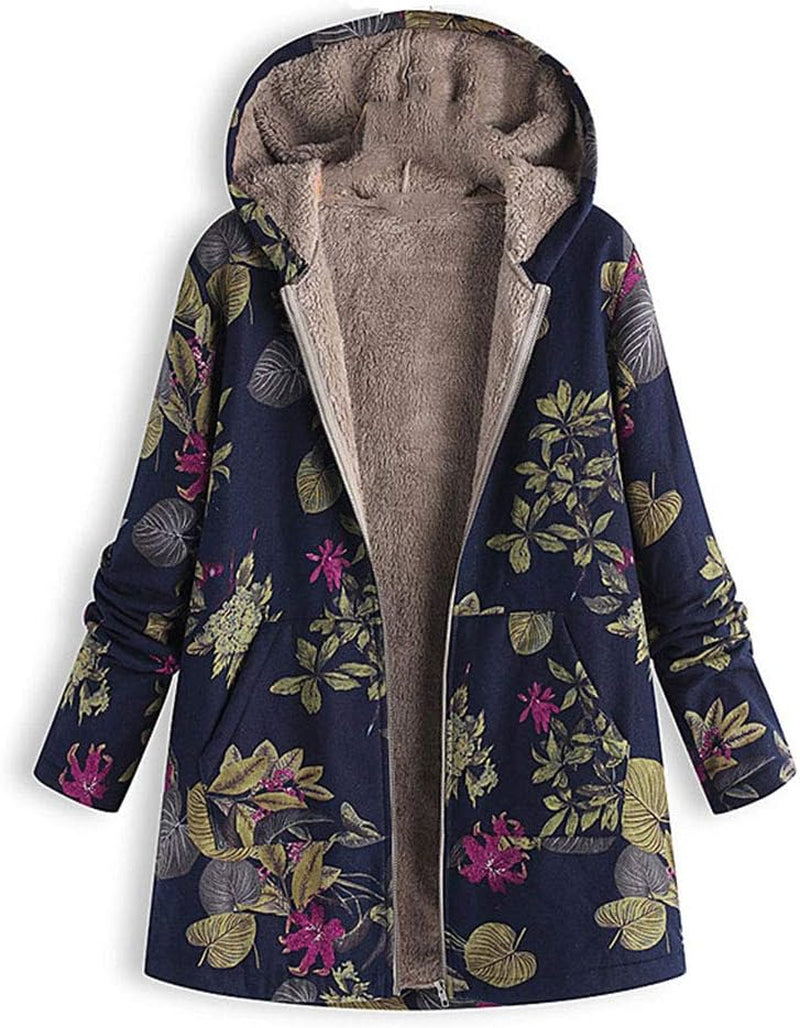 Onsoyours Femme Manteau Floral a Capuche Top Chaud Hiver Avoir Poches Blouson Épaissie Vest Chic