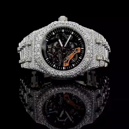 Montre Iced Out de Luxe – Moissanite 25 Carats, Mouvement Automatique, Finition Deux Tons  Argent
