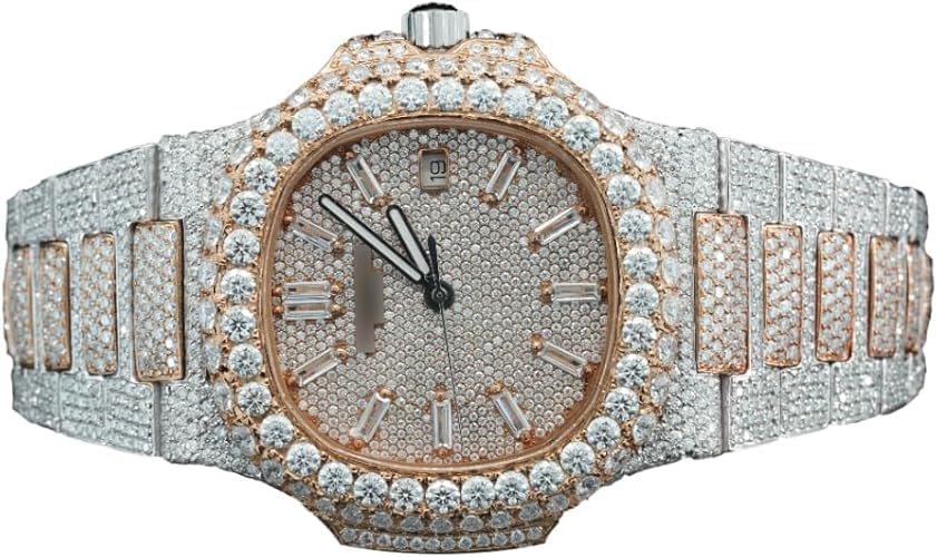 Montre Iced Out Moissanite de Luxe – 25 CT, Automatique, Finition Or Rose & Argent