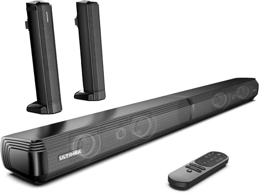 Barres De Son TV, 2,2 Canaux Barre De Son 2-En-1 Détachable, Bluetooth 5.3 Enceinte Pour TV Avec Caisson De Basses, 3 EQ Mode, Arc/Optique/Aux, Montage Mural, Modèle 2023, Apollo S40