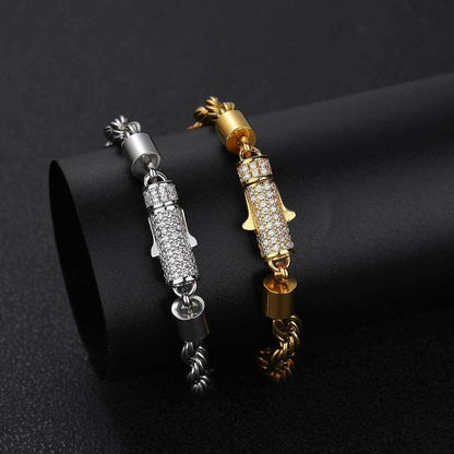18K Gold Unisex Style Men and Women'S Same Style 6Mm Inlaid Moissanite Spring Buckle Cuban Couple Bracelet