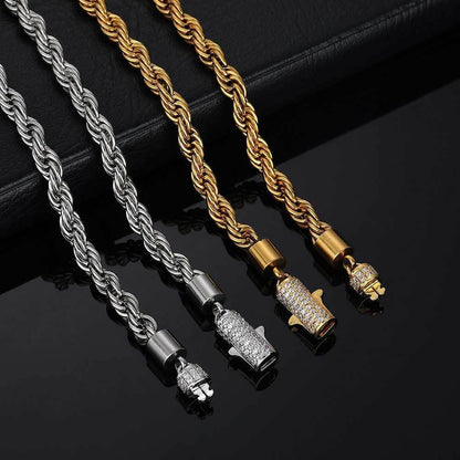 18K Gold Unisex Style Men and Women'S Same Style 6Mm Inlaid Moissanite Spring Buckle Cuban Couple Bracelet