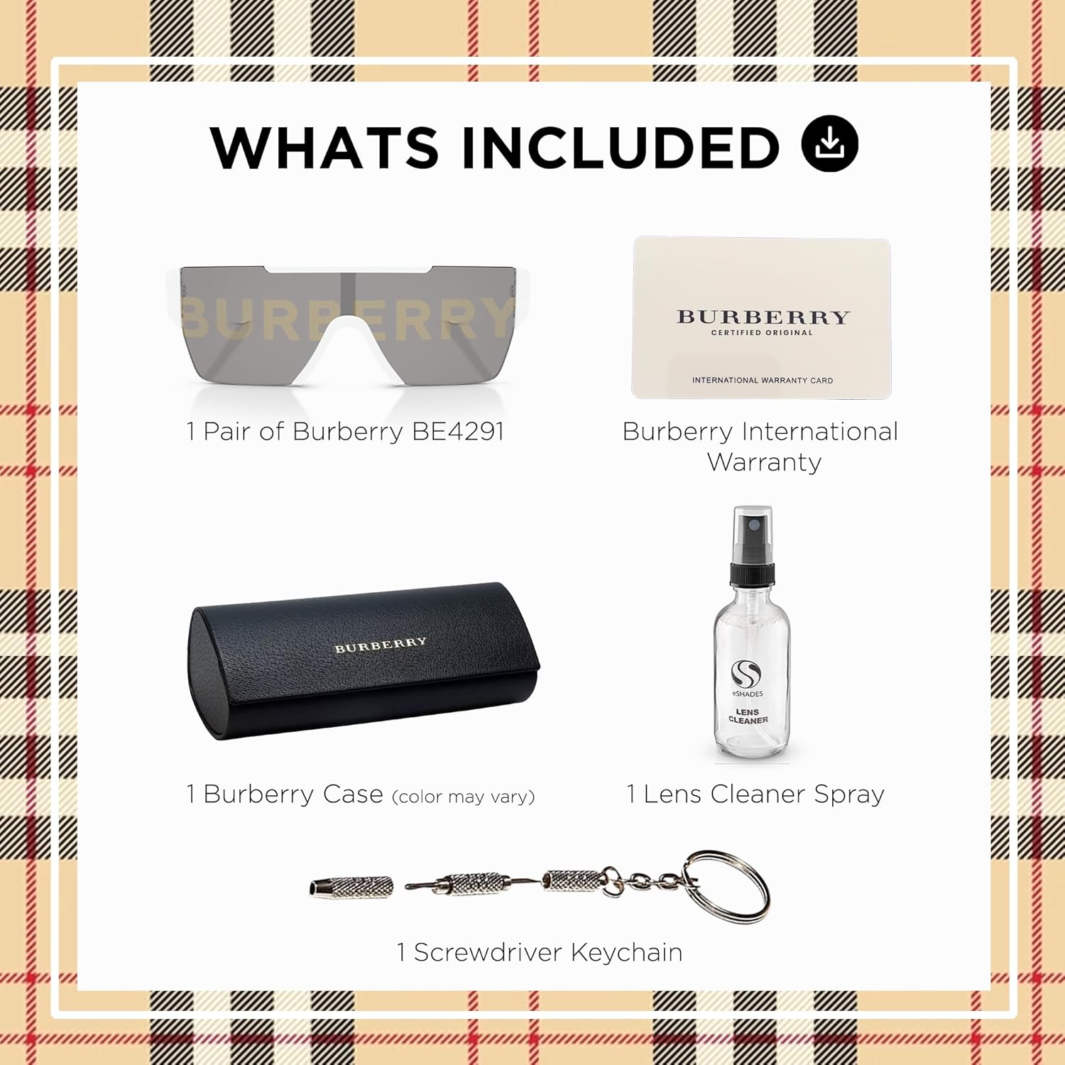 🕶️ BURBERRY BE4291 – Lunettes de Soleil Rectangulaires pour Homme avec Kit Luxe eSHADES