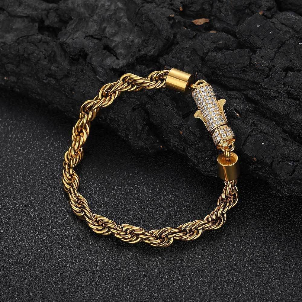 18K Gold Unisex Style Men and Women'S Same Style 6Mm Inlaid Moissanite Spring Buckle Cuban Couple Bracelet