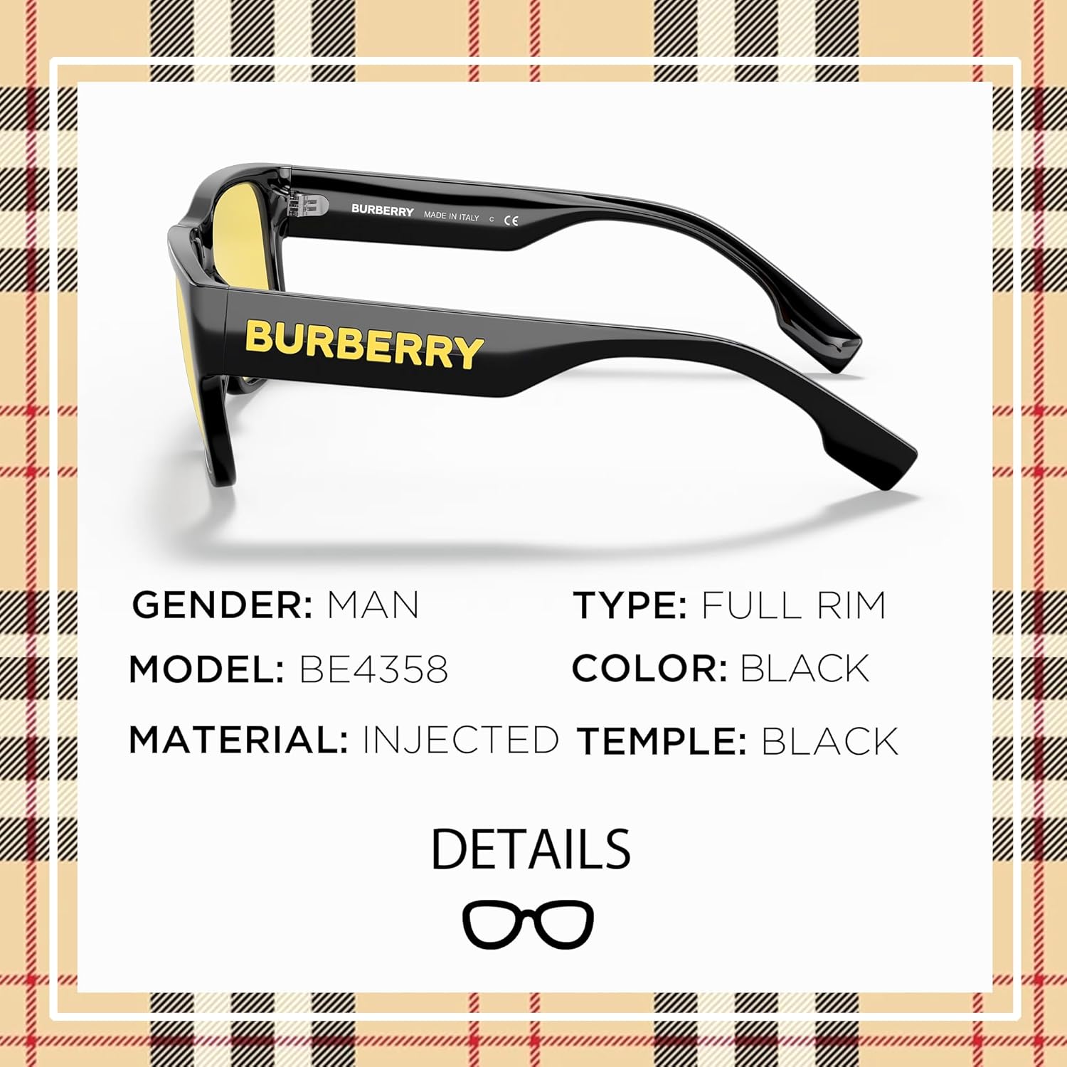 BE4358 Shape Sunglasses with Eyewear Kit Bundle - High Bridge Fit - Mens Designer Sun Glasses