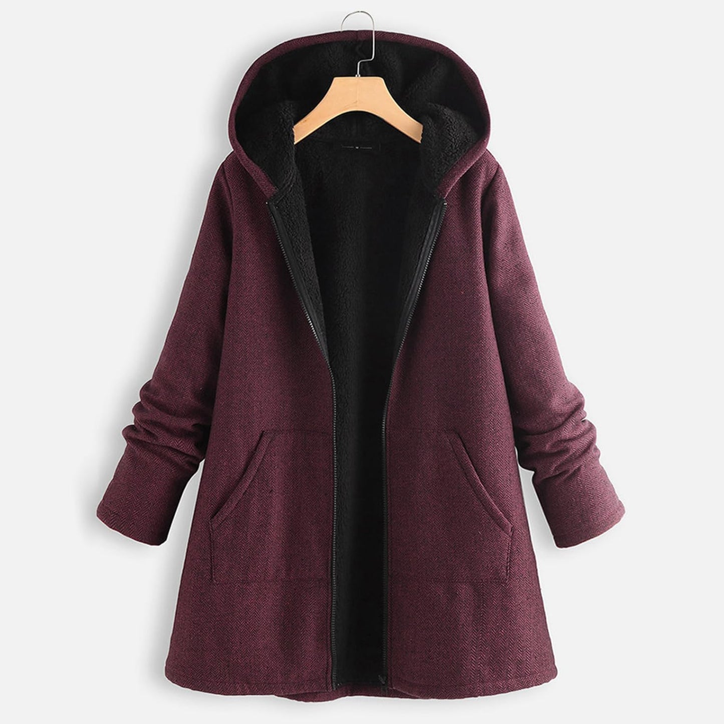 Femme Veste Hiver À Capuche Mi-Longue En Coton Chaud Epais Doublé En Molleton Thermique Casual Manteau Matelassé Polaire Pour Printemps Automne