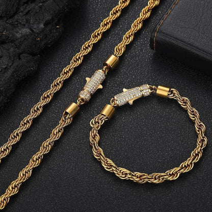 18K Gold Unisex Style Men and Women'S Same Style 6Mm Inlaid Moissanite Spring Buckle Cuban Couple Bracelet