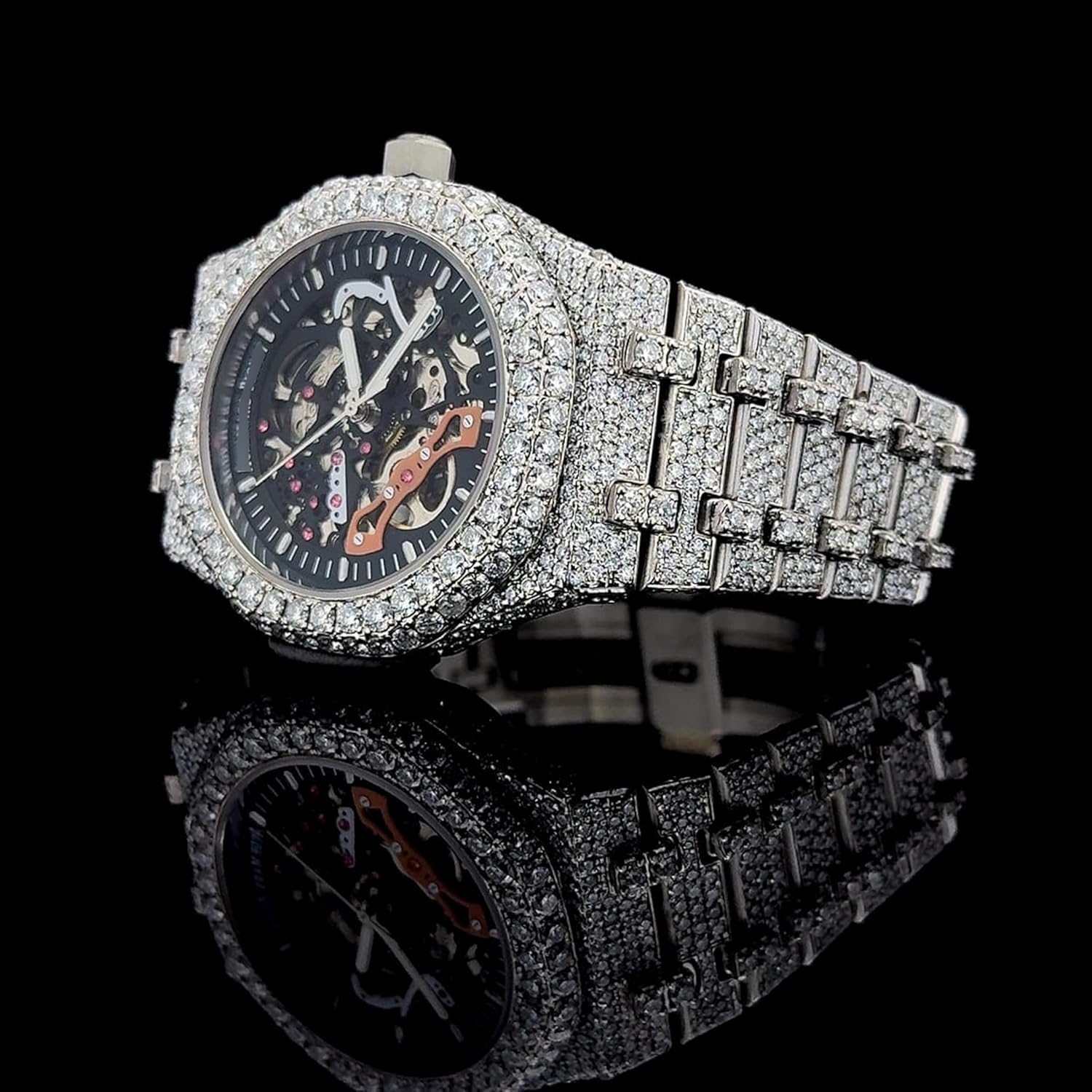 Montre Iced Out de Luxe – Moissanite 25 Carats, Mouvement Automatique, Finition Deux Tons  Argent