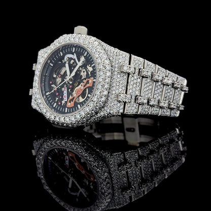 Montre Iced Out de Luxe – Moissanite 25 Carats, Mouvement Automatique, Finition Deux Tons  Argent