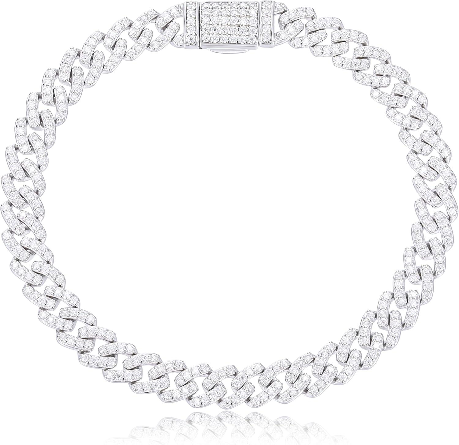 Bracelet Homme Moissanite 1.72-2.52 Carats – 6MM, Plaqué Or Blanc 18K & Argent 925