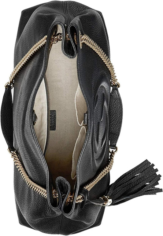 🖤 Soho Medium – Sac Épaule Noir & Chaîne Dorée