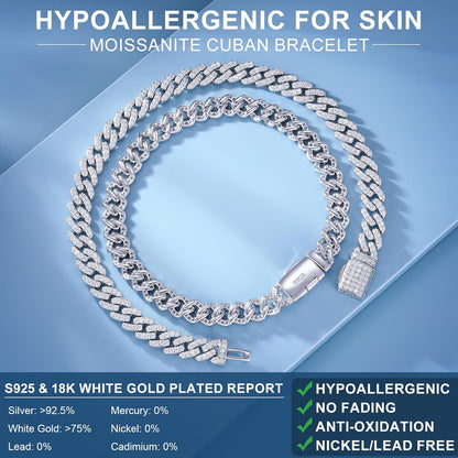 Bracelet Homme Moissanite 1.72-2.52 Carats – 6MM, Plaqué Or Blanc 18K & Argent 925