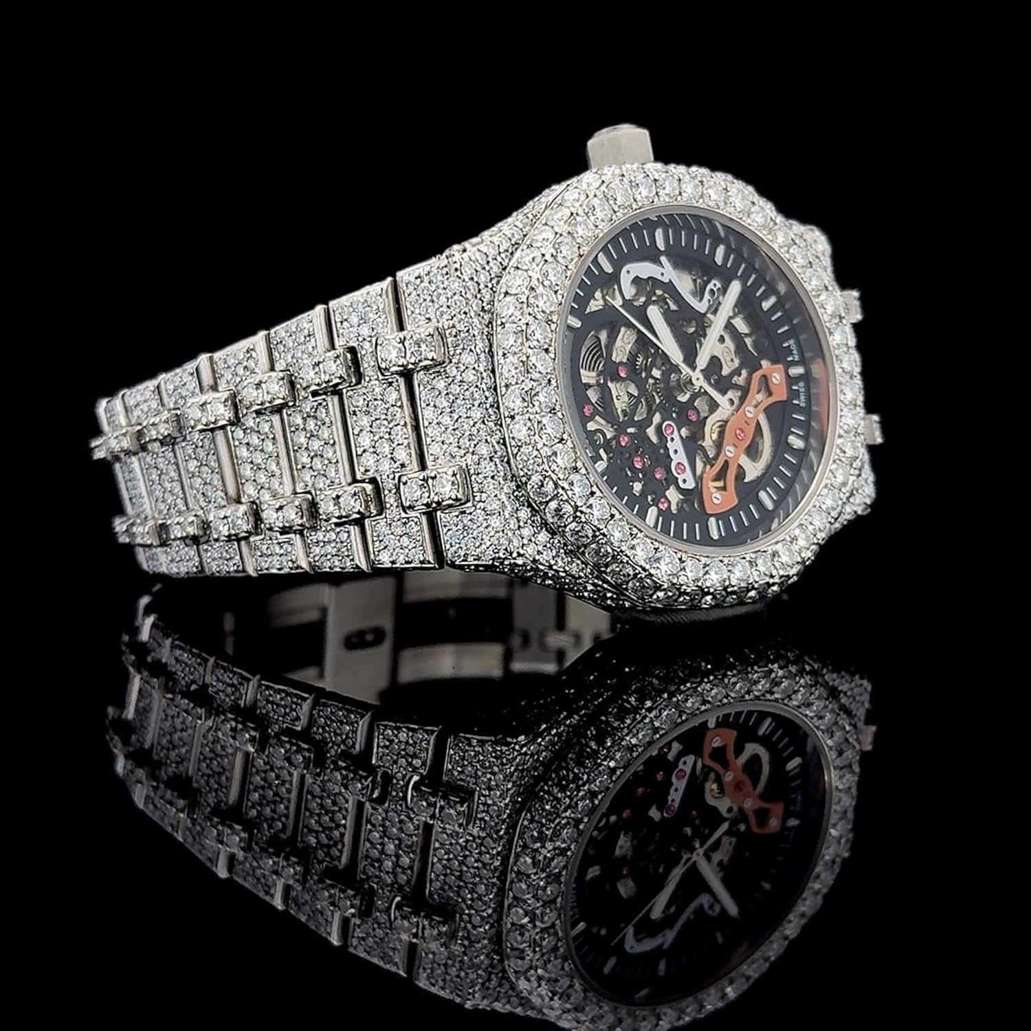 Montre Iced Out de Luxe – Moissanite 25 Carats, Mouvement Automatique, Finition Deux Tons  Argent
