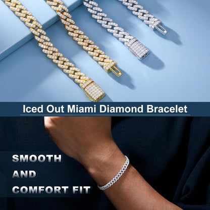 Bracelet Homme Moissanite 1.72-2.52 Carats – 6MM, Plaqué Or Blanc 18K & Argent 925