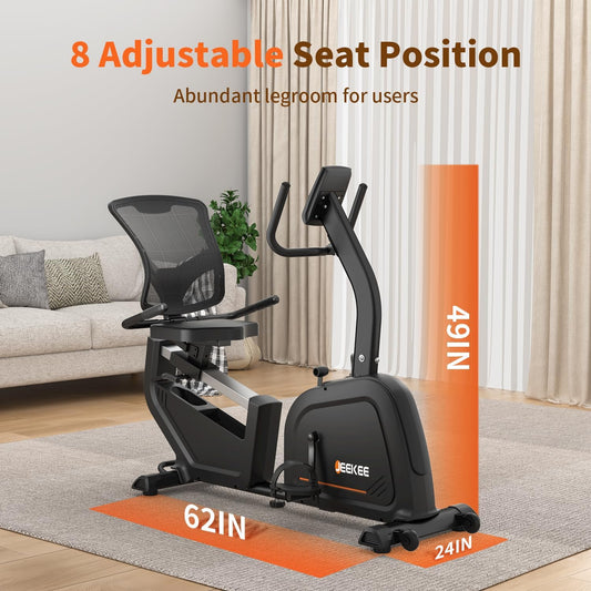 Recumbent Exercise Bike for Seniors,Stationary Bikes for Home, 300LB Capacity & 16 Levels Magnetic Resistance, Heart Rate Handle