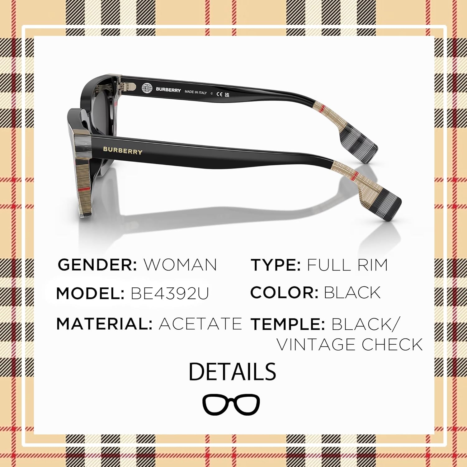 😎 BURBERRY BE4344 Daisy – Lunettes de Soleil Carrées Femme avec Kit Luxe eSHADES | Ajustement High Bridge