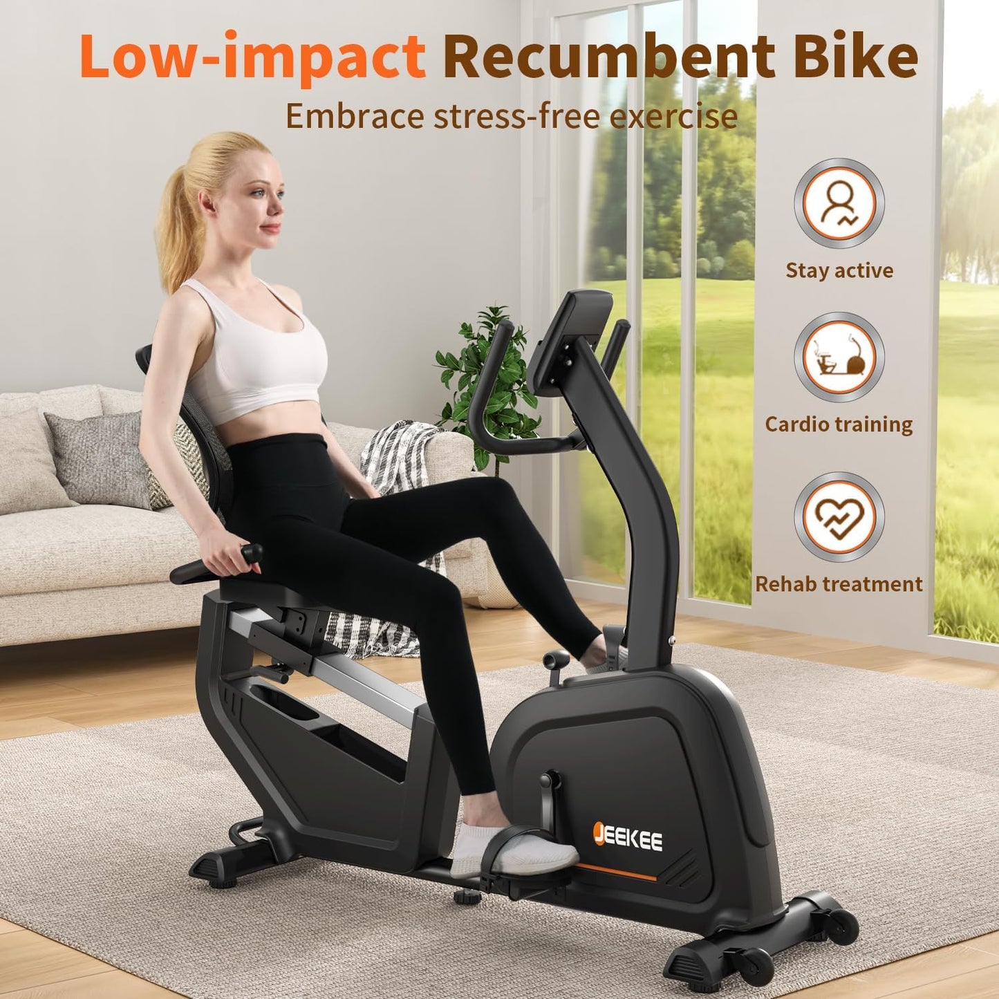 Recumbent Exercise Bike for Seniors,Stationary Bikes for Home, 300LB Capacity & 16 Levels Magnetic Resistance, Heart Rate Handle