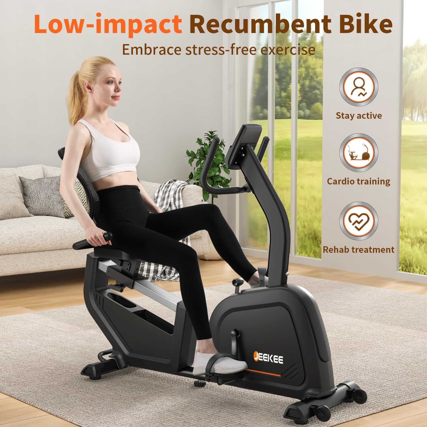 Recumbent Exercise Bike for Seniors,Stationary Bikes for Home, 300LB Capacity & 16 Levels Magnetic Resistance, Heart Rate Handle